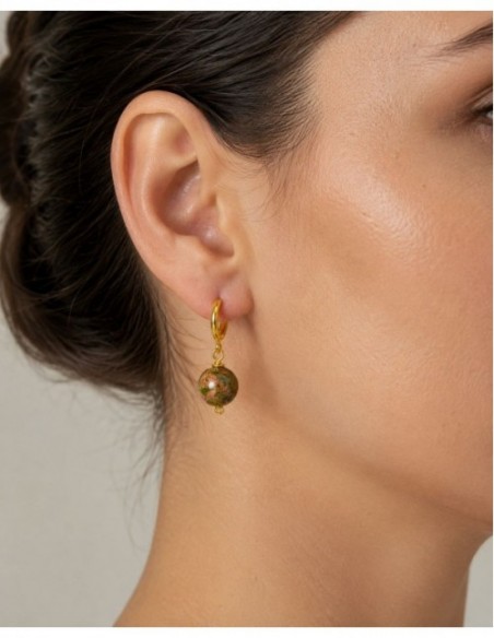 AROS BAÑADOS EN ORO PIEDRA SERRPENTINA