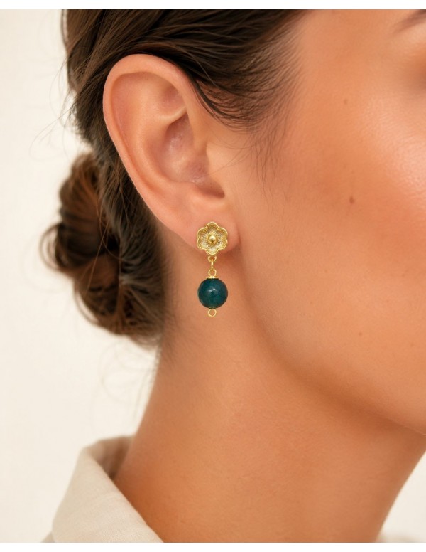 AROS BAÑADOS EN ORO PIEDRA AZUL
