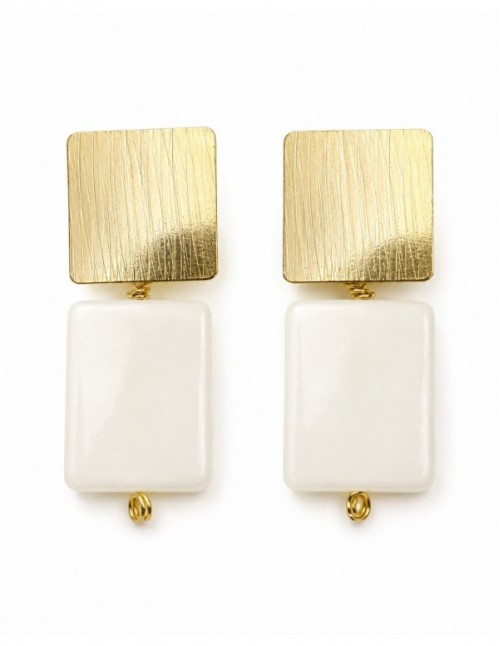 AROS BAÑADOS EN ORO PIEDRA BLANCA