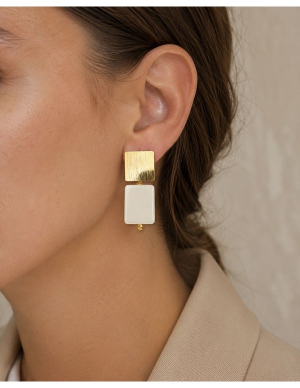 AROS BAÑADOS EN ORO PIEDRA BLANCA