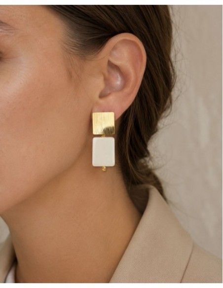 AROS BAÑADOS EN ORO PIEDRA BLANCA