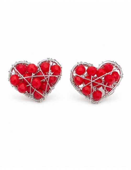 AROS BAÑADOS EN PLATA CRISTALES ROJOS