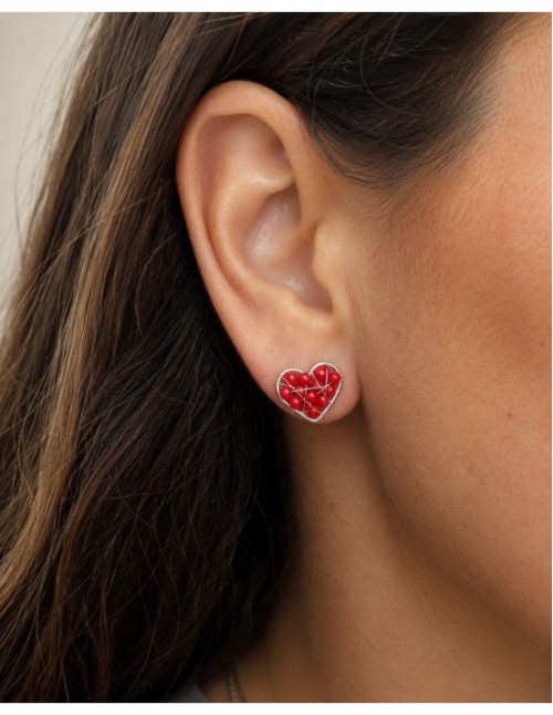 AROS BAÑADOS EN PLATA CRISTALES ROJOS 2