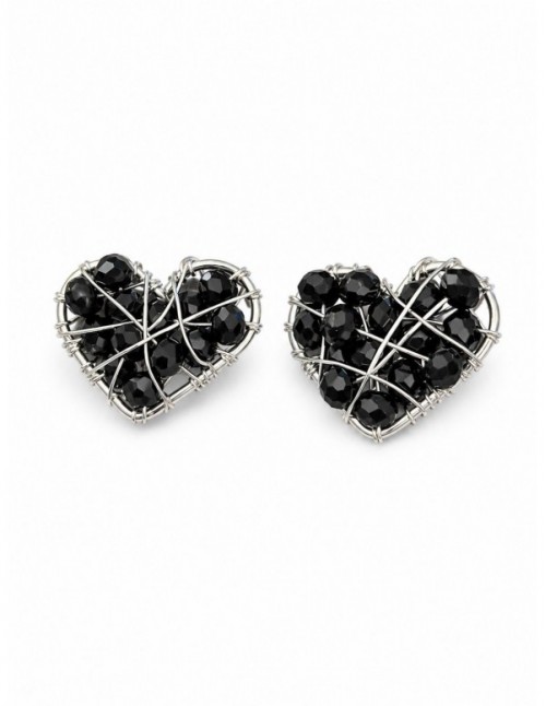 AROS BAÑADOS EN PLATA CRISTALES NEGROS