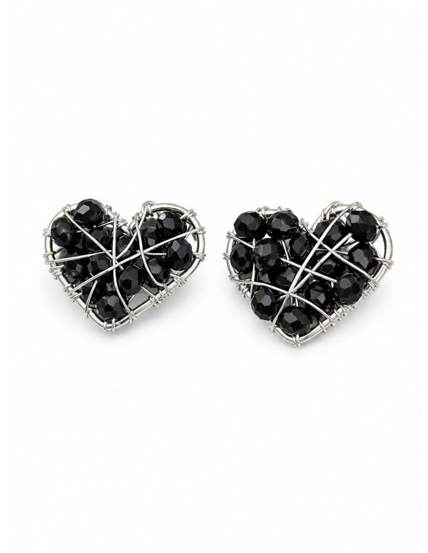 AROS BAÑADOS EN PLATA CRISTALES NEGROS