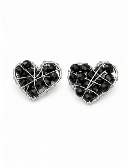 AROS BAÑADOS EN PLATA CRISTALES NEGROS