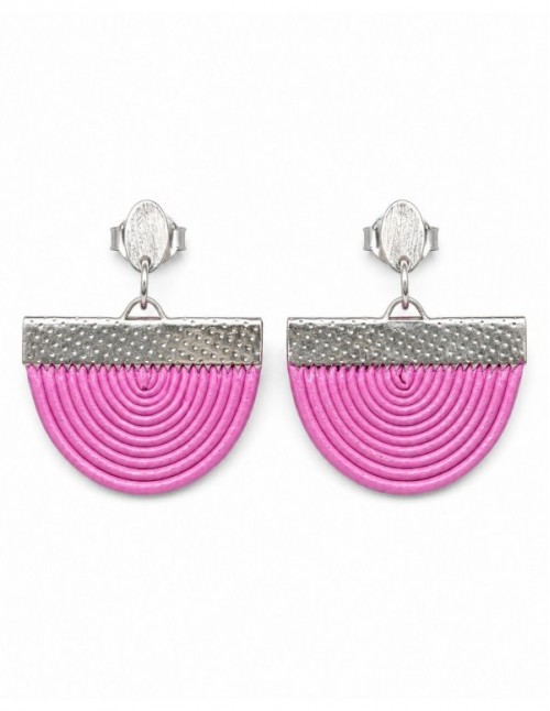AROS BAÑADOS EN PLATA CUERO SINTETICO ROSADO