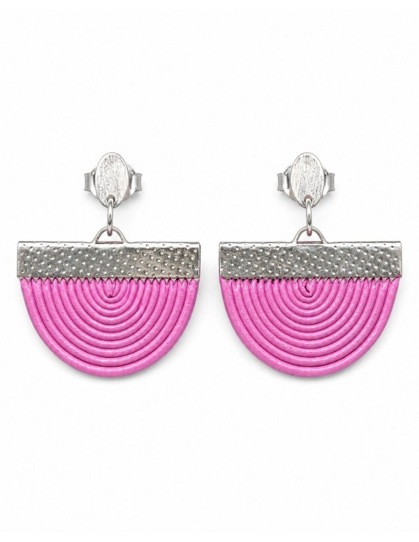 AROS BAÑADOS EN PLATA CUERO SINTETICO ROSADO
