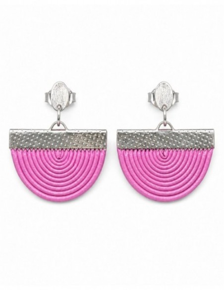 AROS BAÑADOS EN PLATA CUERO SINTETICO ROSADO