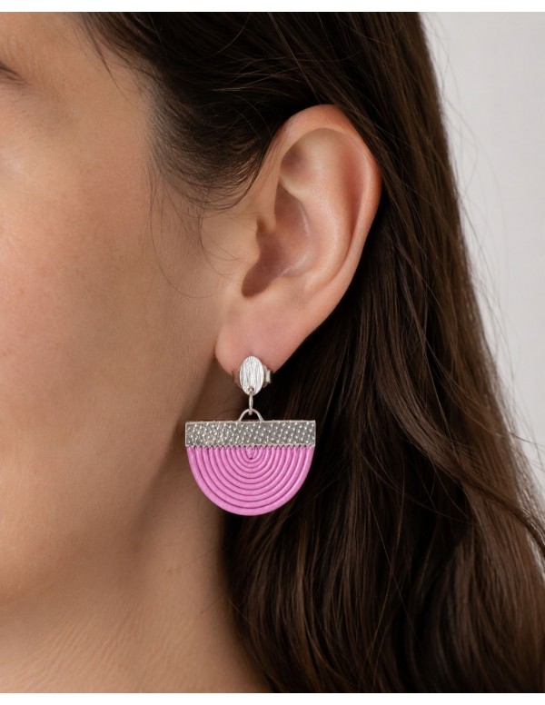 AROS BAÑADOS EN PLATA CUERO SINTETICO ROSADO
