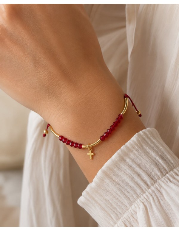 PULSERA BAÑADA EN ORO CRISTALES ROJOS
