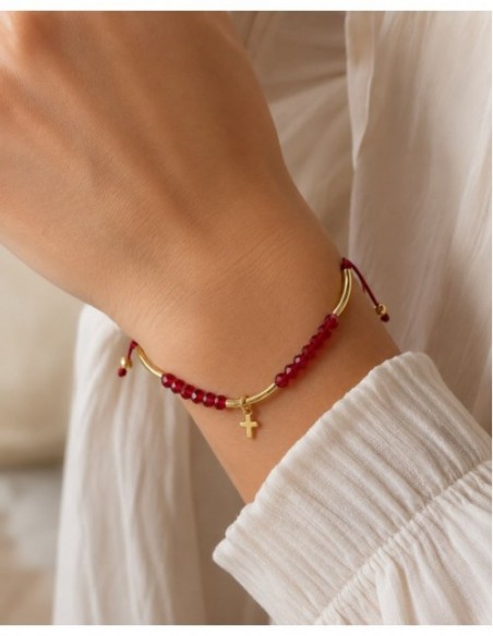 PULSERA BAÑADA EN ORO CRISTALES ROJOS