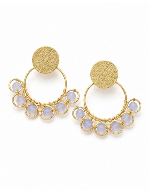 AROS BAÑADOS EN ORO PIEDRA BLANCA