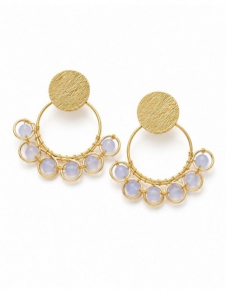 AROS BAÑADOS EN ORO PIEDRA BLANCA