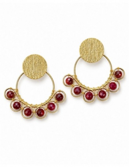 AROS BAÑADOS EN ORO PIEDRA ROJA