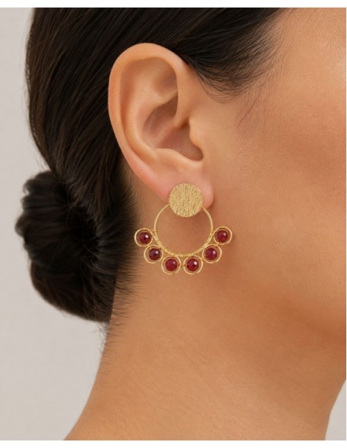 AROS BAÑADOS EN ORO PIEDRA ROJA 2