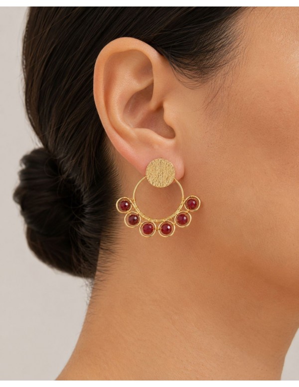 AROS BAÑADOS EN ORO PIEDRA ROJA