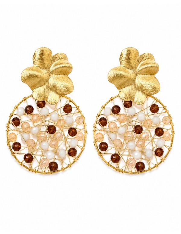 AROS BAÑADOS EN ORO PIEDRA CAFÉ Y ROSADO