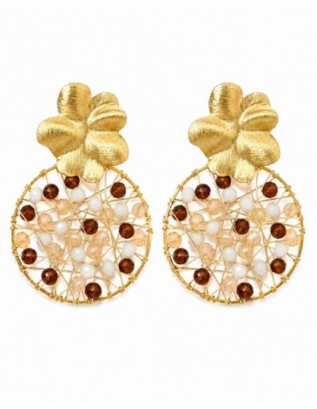 AROS BAÑADOS EN ORO PIEDRA CAFÉ Y ROSADO