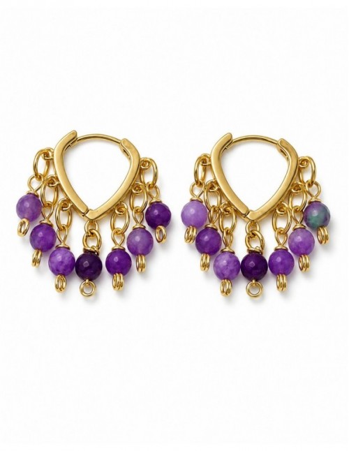 AROS BAÑADOS EN ORO PIEDRA MORADA