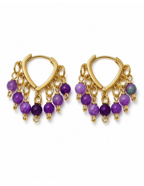 AROS BAÑADOS EN ORO PIEDRA MORADA