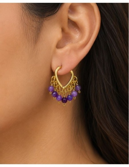AROS BAÑADOS EN ORO PIEDRA MORADA