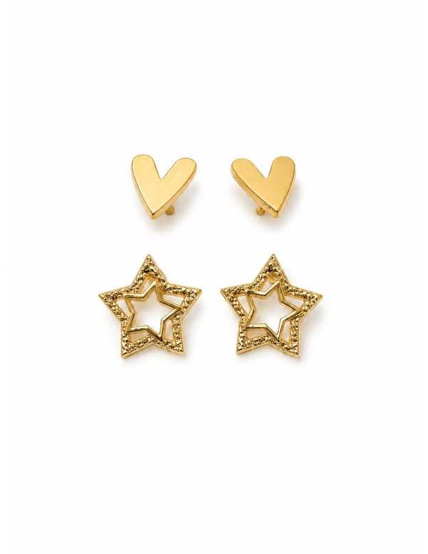 AROS BAÑADOS EN ORO DOBLE CORAZON Y ESTRELLA