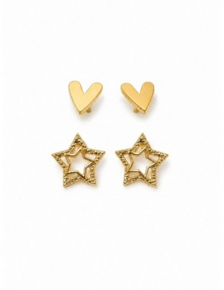 AROS BAÑADOS EN ORO DOBLE CORAZON Y ESTRELLA