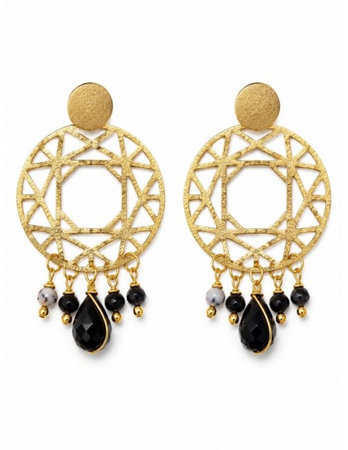AROS BAÑADOS EN ORO PIEDRA NEGRA