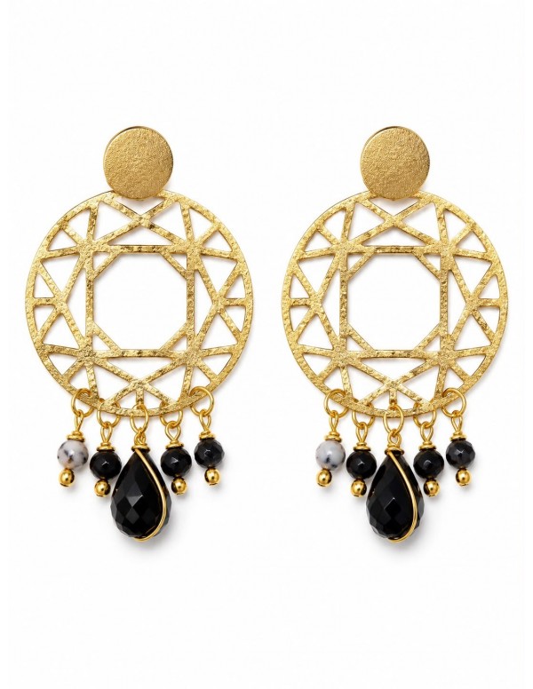 AROS BAÑADOS EN ORO PIEDRA NEGRA