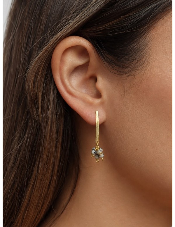 AROS BAÑADOS EN ORO PIEDRA GRIS