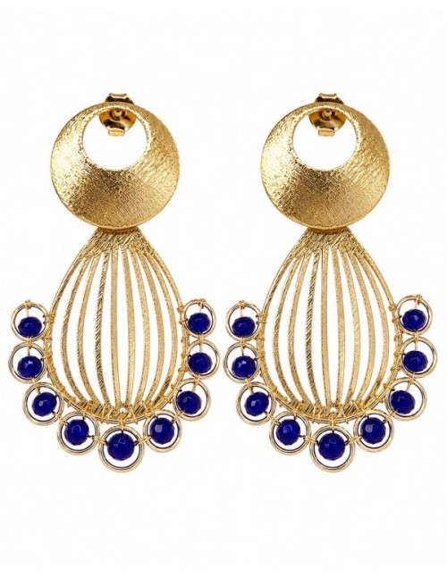 AROS BAÑADOS EN ORO PIEDRA AZUL
