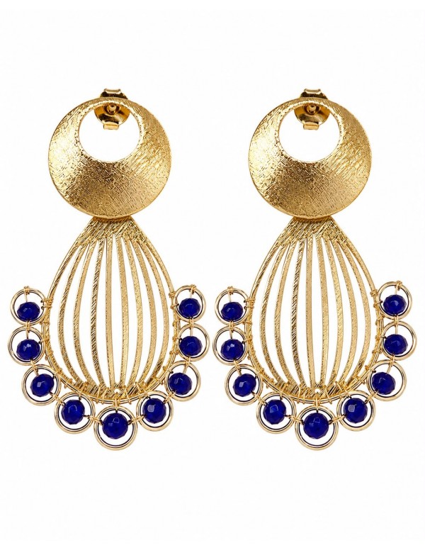 AROS BAÑADOS EN ORO PIEDRA AZUL