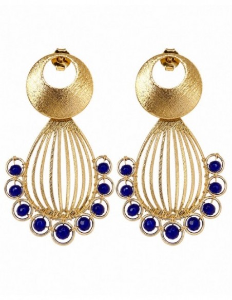 AROS BAÑADOS EN ORO PIEDRA AZUL