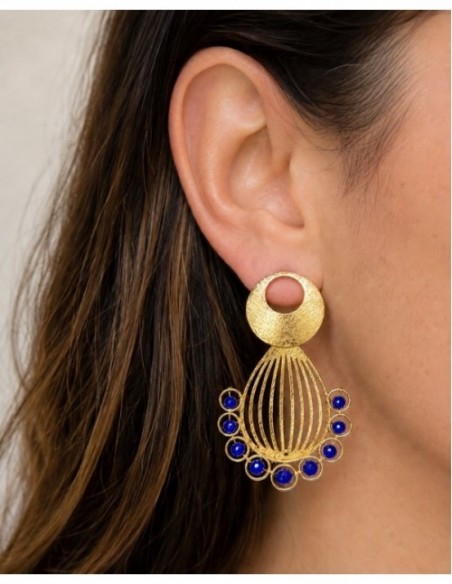 AROS BAÑADOS EN ORO PIEDRA AZUL