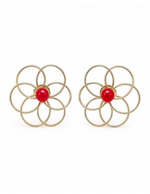 AROS BAÑADOS EN ORO PIEDRA ROJA