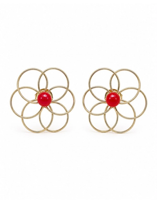 AROS BAÑADOS EN ORO PIEDRA ROJA