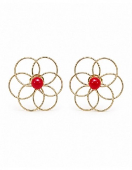 AROS BAÑADOS EN ORO PIEDRA ROJA