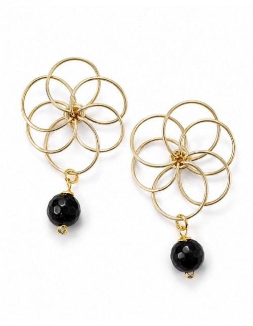 AROS BAÑADOS EN ORO PIEDRA NEGRA