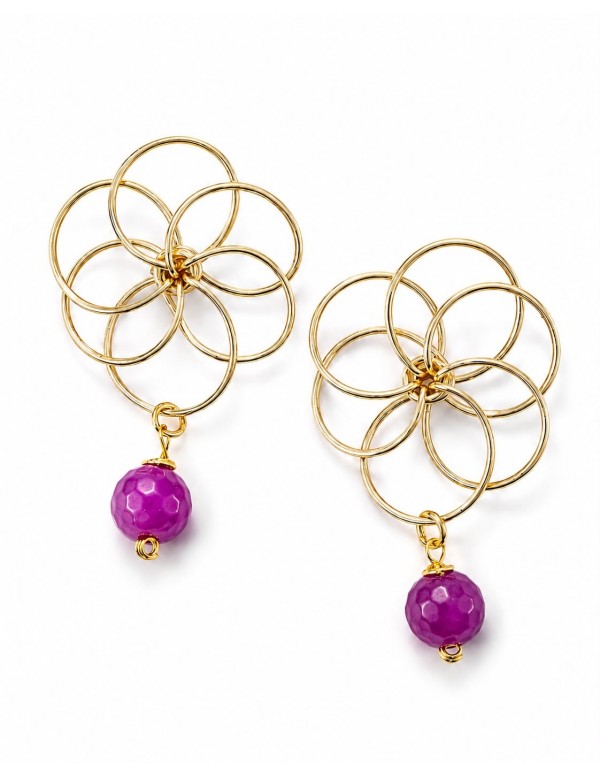 AROS BAÑADOS EN ORO PIEDRA MORADA