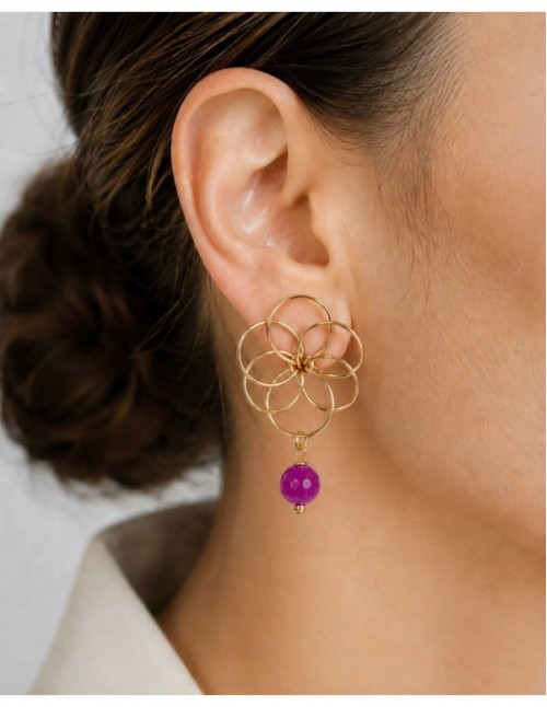 AROS BAÑADOS EN ORO PIEDRA MORADA 2