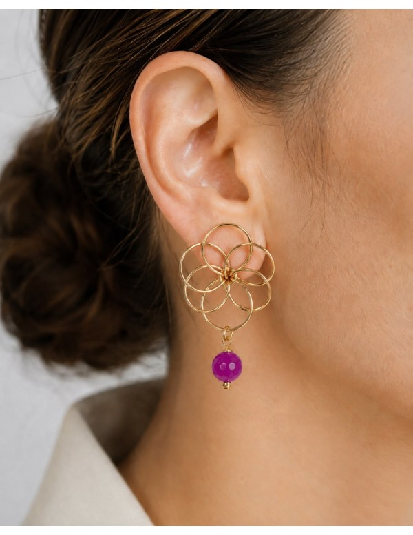 AROS BAÑADOS EN ORO PIEDRA MORADA