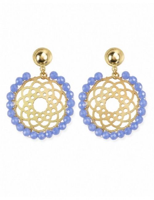 AROS BAÑADOS EN ORO PIEDRA CELESTE