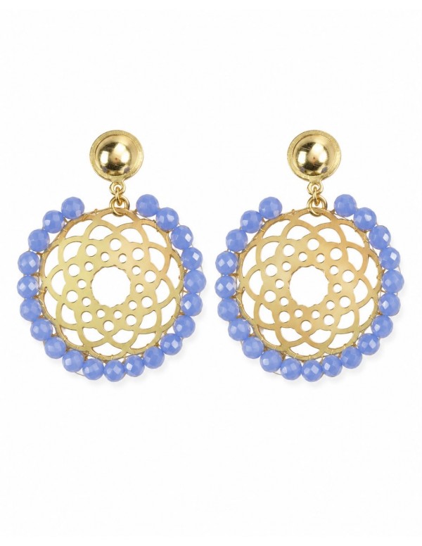 AROS BAÑADOS EN ORO PIEDRA CELESTE
