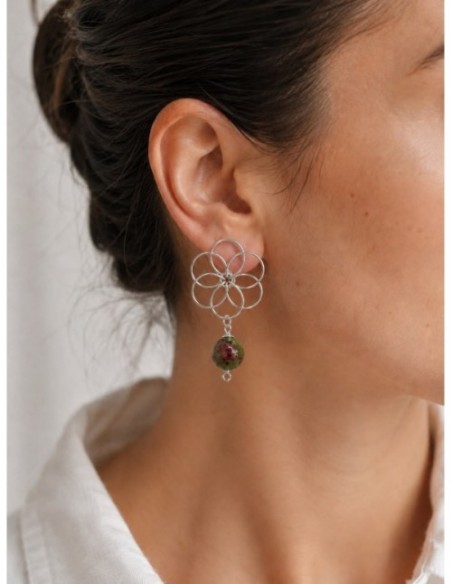 AROS ALAMBRISMO BAÑADOS EN ORO PIEDRA SERPENTINA VERDE