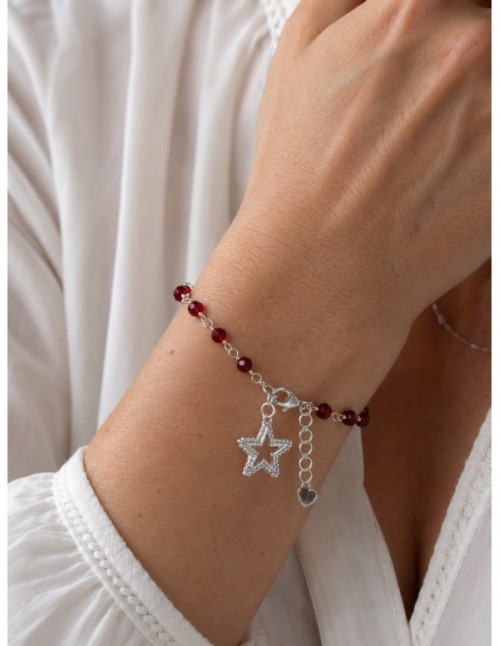 PULSERAS BAÑADAS EN PLATA CRISTALES ROJOS 2