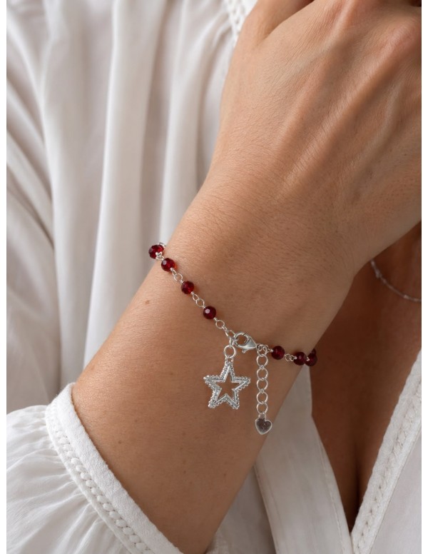 PULSERAS BAÑADAS EN PLATA CRISTALES ROJOS