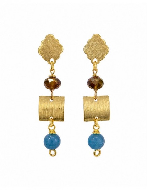 AROS BAÑADOS EN ORO PIEDRA CELESTE