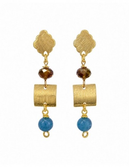 AROS BAÑADOS EN ORO PIEDRA CELESTE
