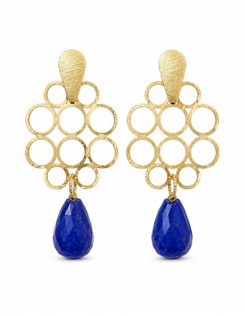 AROS BAÑADOS EN ORO PIEDRA AZUL